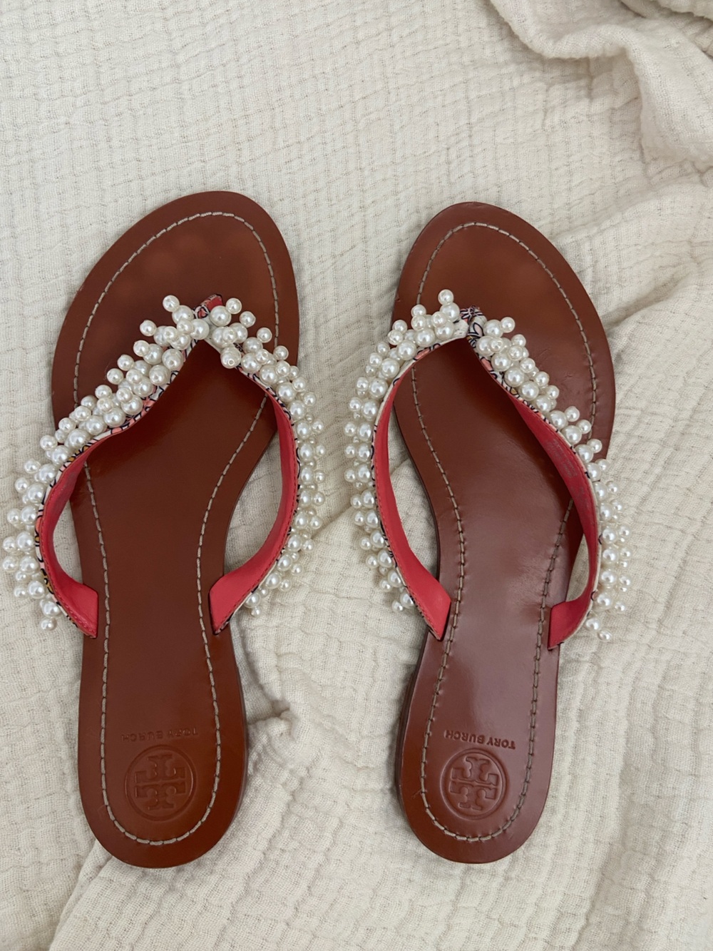 Tori Burch tatiana thong sandals with pearls size 9